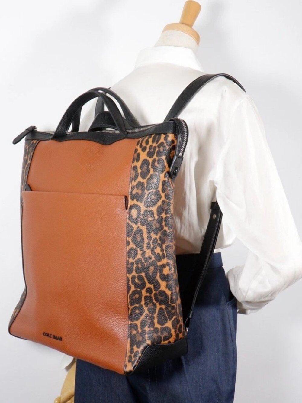 COLE HAAN Grand Ambition Handbag 3WAYTote Bag Leopard Pattern Brown / blac... - Picture 11 of 11